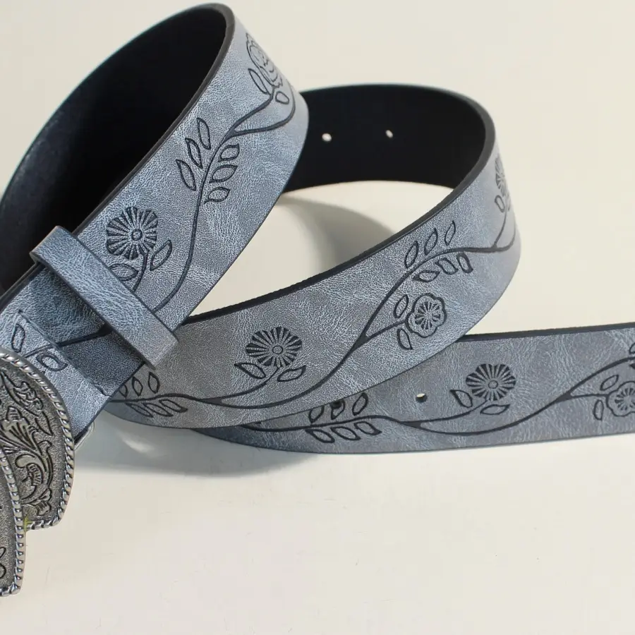 European Western Belt with Heart Embroidery Grey Belt for Women — feature 12