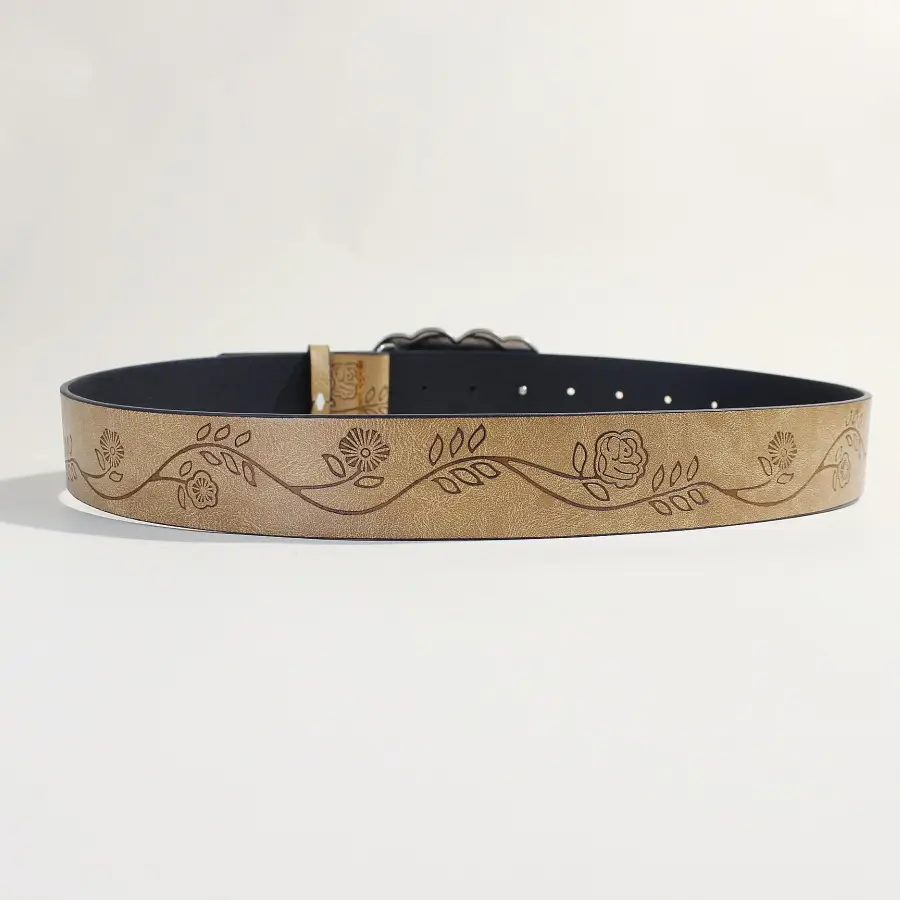 European Western Belt with Heart Embroidery Grey Belt for Women — feature 4