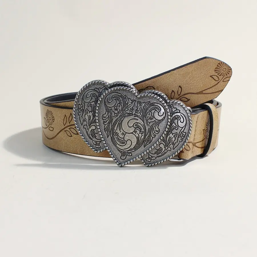 European Western Belt with Heart Embroidery Grey Belt for Women — feature 7