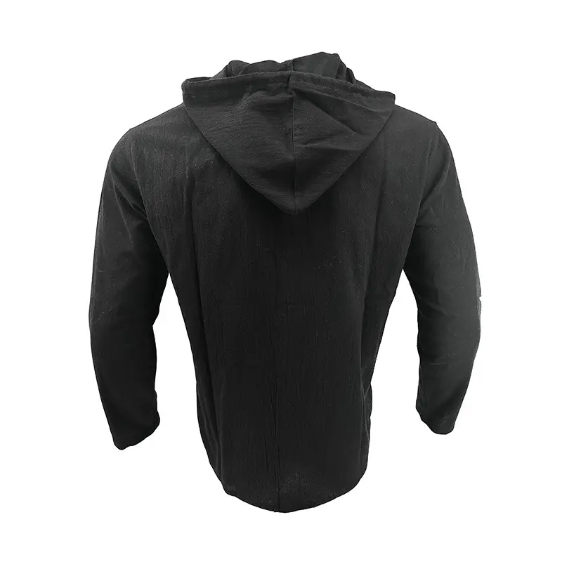 Men Light Blue Hooded Drawstring Shirt Cotton Linen Casual Long Sleeve — feature 14