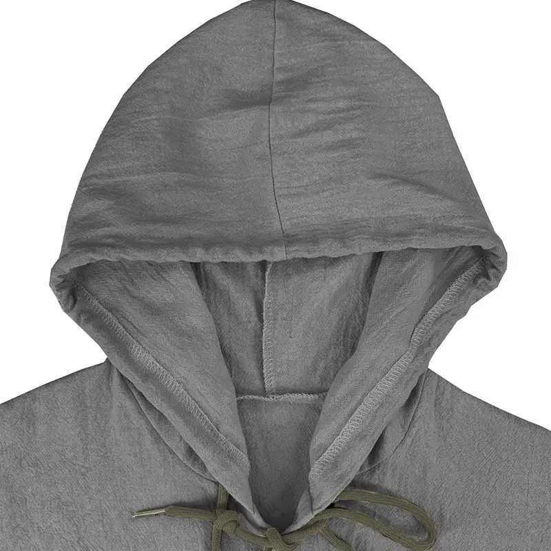 Men Light Blue Hooded Drawstring Shirt Cotton Linen Casual Long Sleeve — feature 20