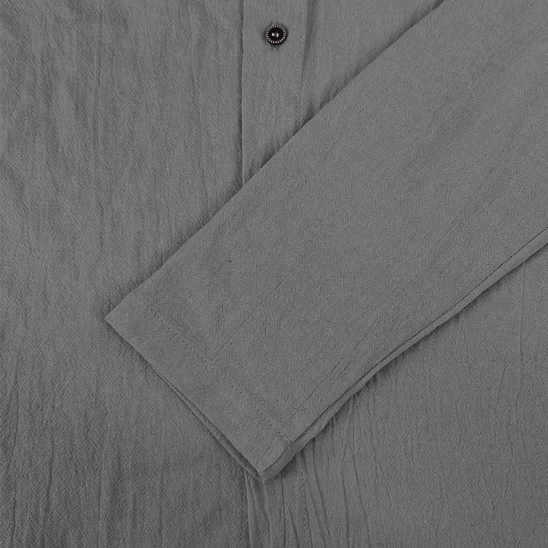 Men Light Blue Hooded Drawstring Shirt Cotton Linen Casual Long Sleeve — feature 21