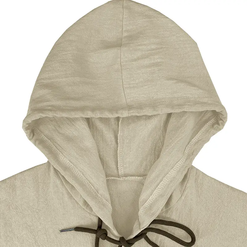 Men Light Blue Hooded Drawstring Shirt Cotton Linen Casual Long Sleeve — feature 27