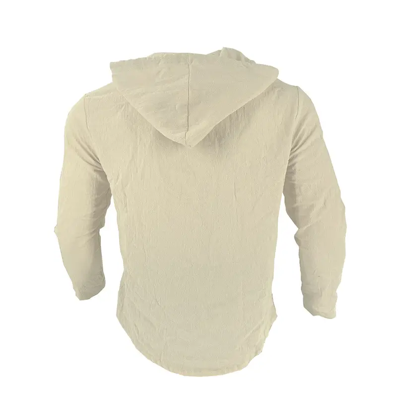 Men Light Blue Hooded Drawstring Shirt Cotton Linen Casual Long Sleeve — feature 31