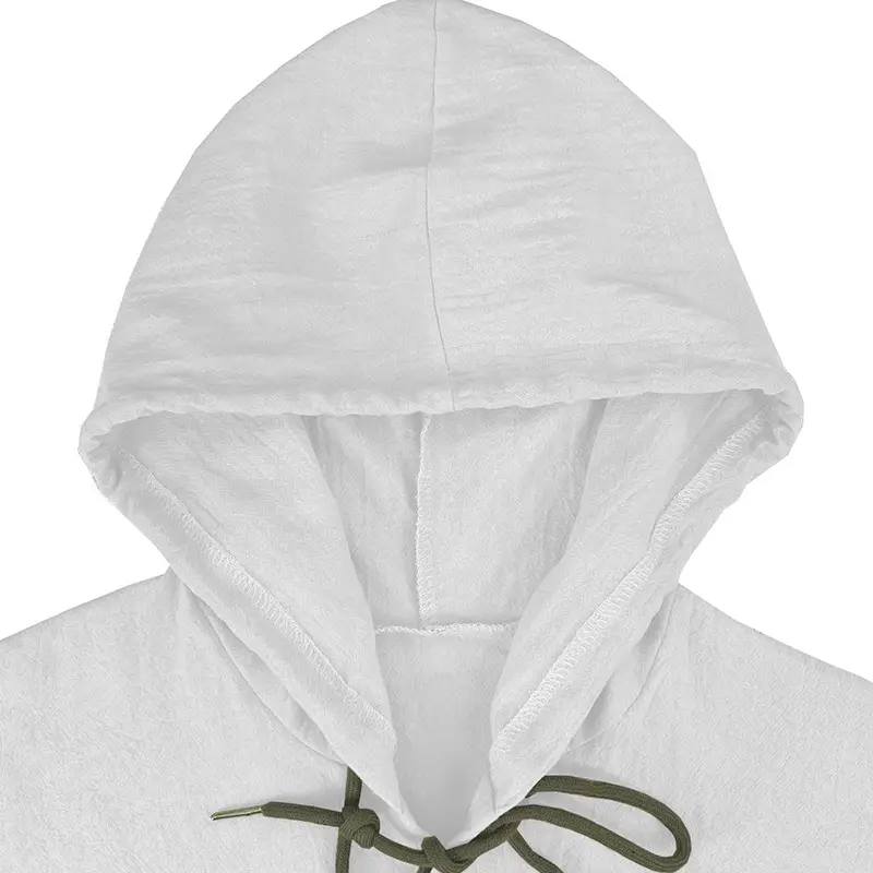 Men Light Blue Hooded Drawstring Shirt Cotton Linen Casual Long Sleeve — feature 7