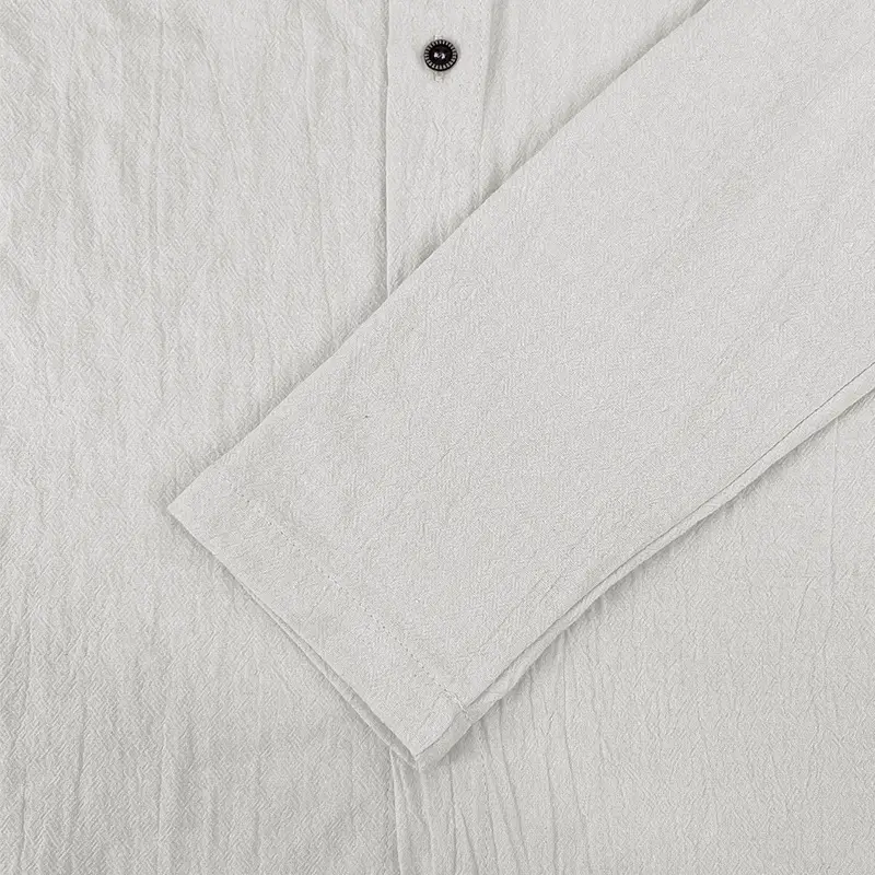 Men Light Blue Hooded Drawstring Shirt Cotton Linen Casual Long Sleeve — feature 9