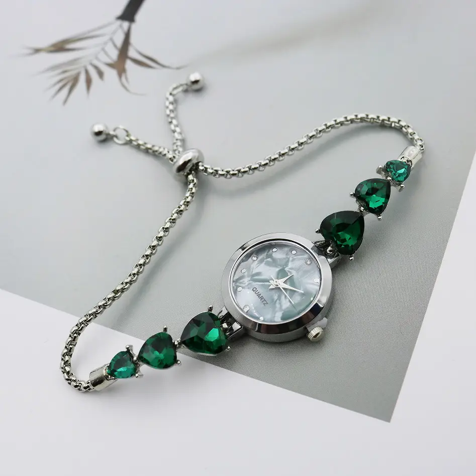 Luxury Green Gemstone Bracelet Watch for Women