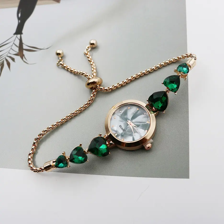 Luxury Green Gemstone Bracelet Watch for Women