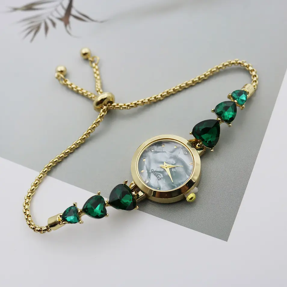 Luxury Green Gemstone Bracelet Watch for Women