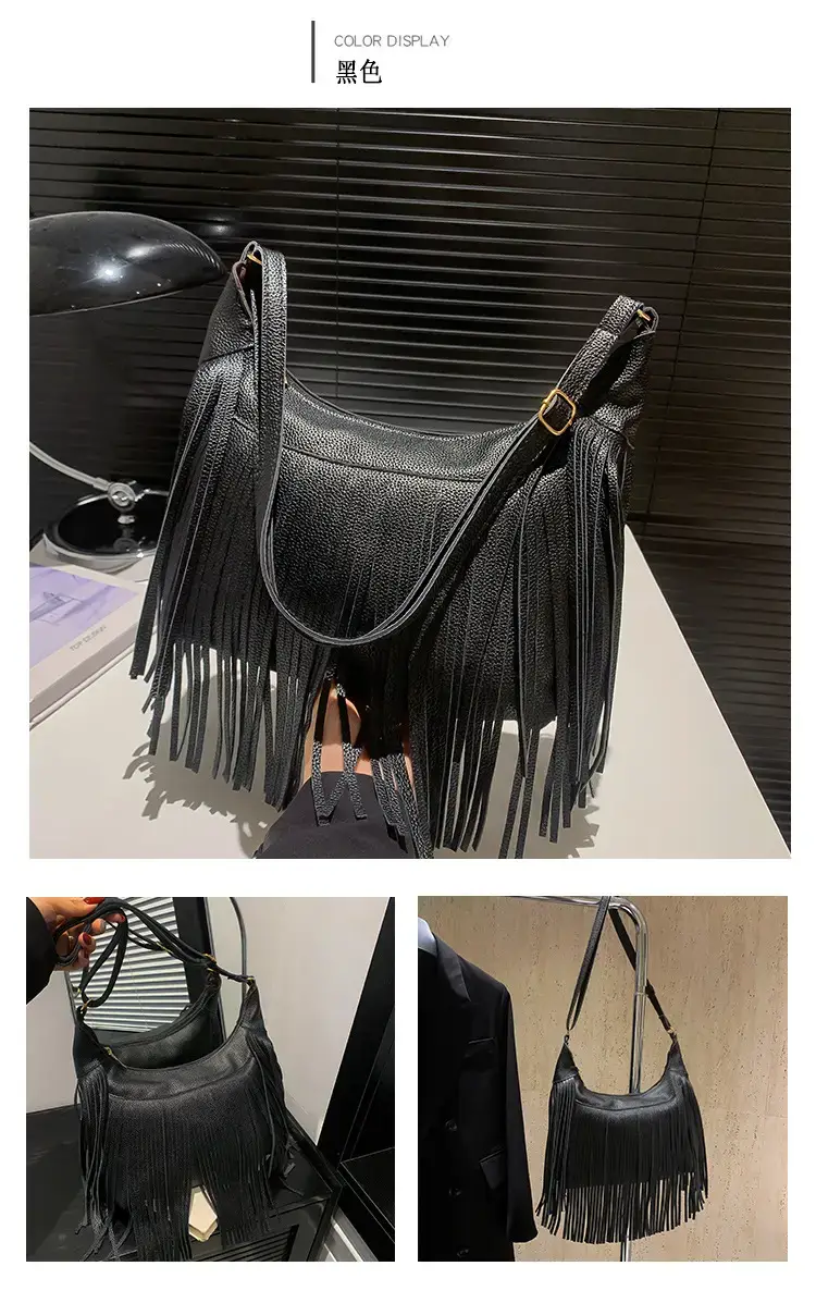 Vintage Tassel Crossbody Bag Brown Large Capacity — feature 22