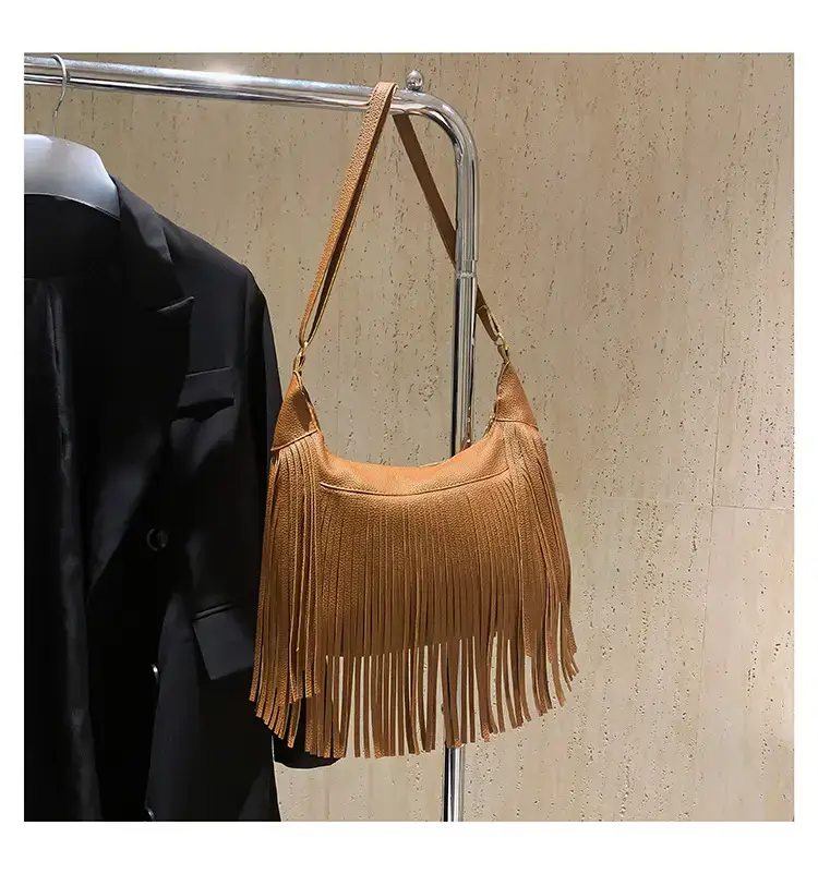 Vintage Tassel Crossbody Bag Brown Large Capacity — feature 30