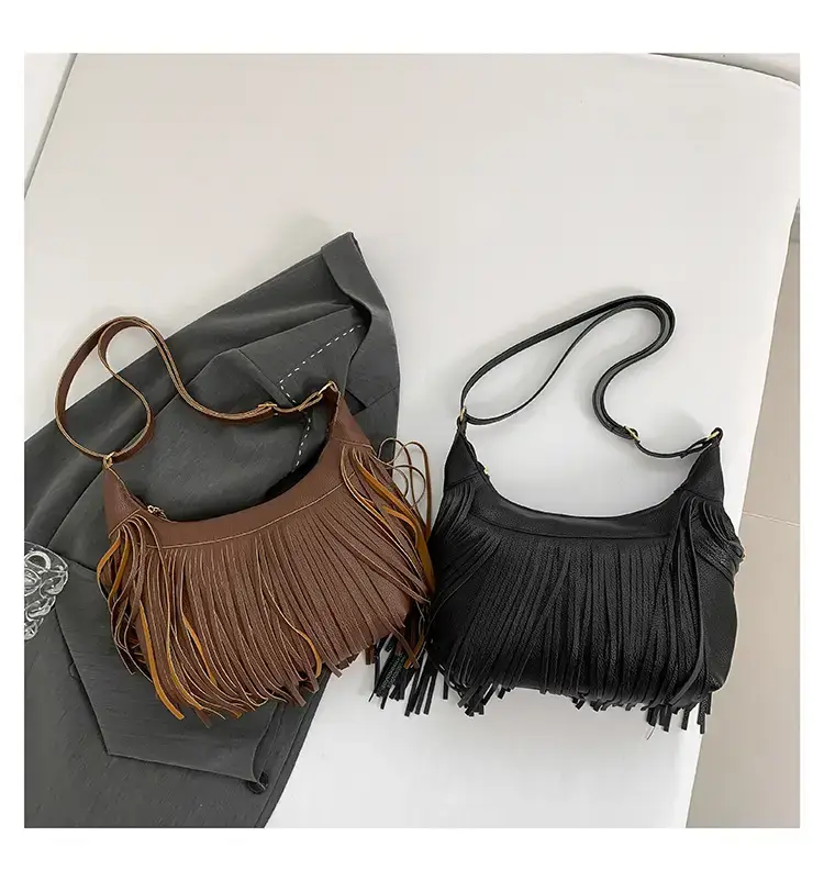 Vintage Tassel Crossbody Bag Brown Large Capacity — feature 32
