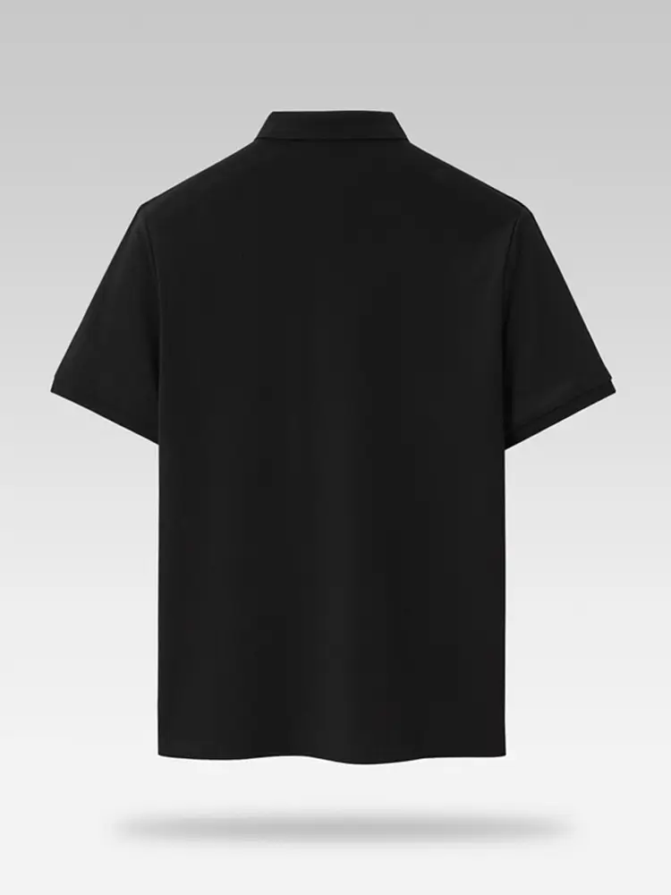 Men's Black Silk Polo Shirt Summer Casual Stretch