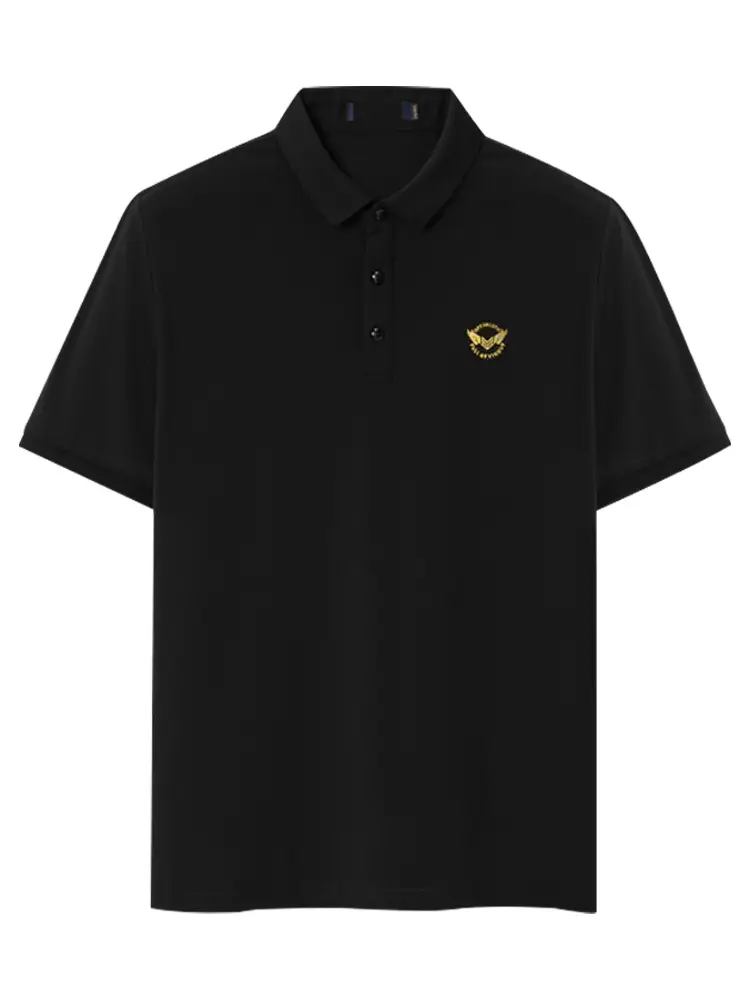 Men's Black Silk Polo Shirt Summer Casual Stretch