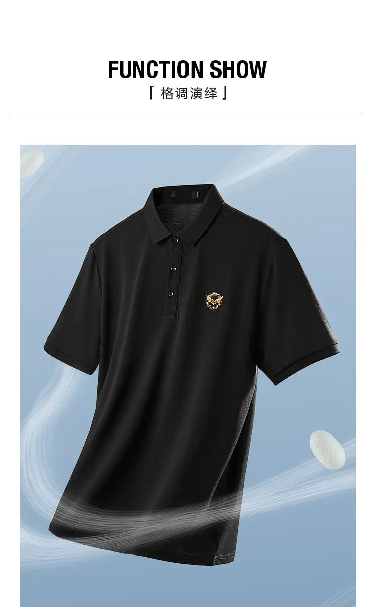 Men's Black Silk Polo Shirt Summer Casual Stretch — feature 2