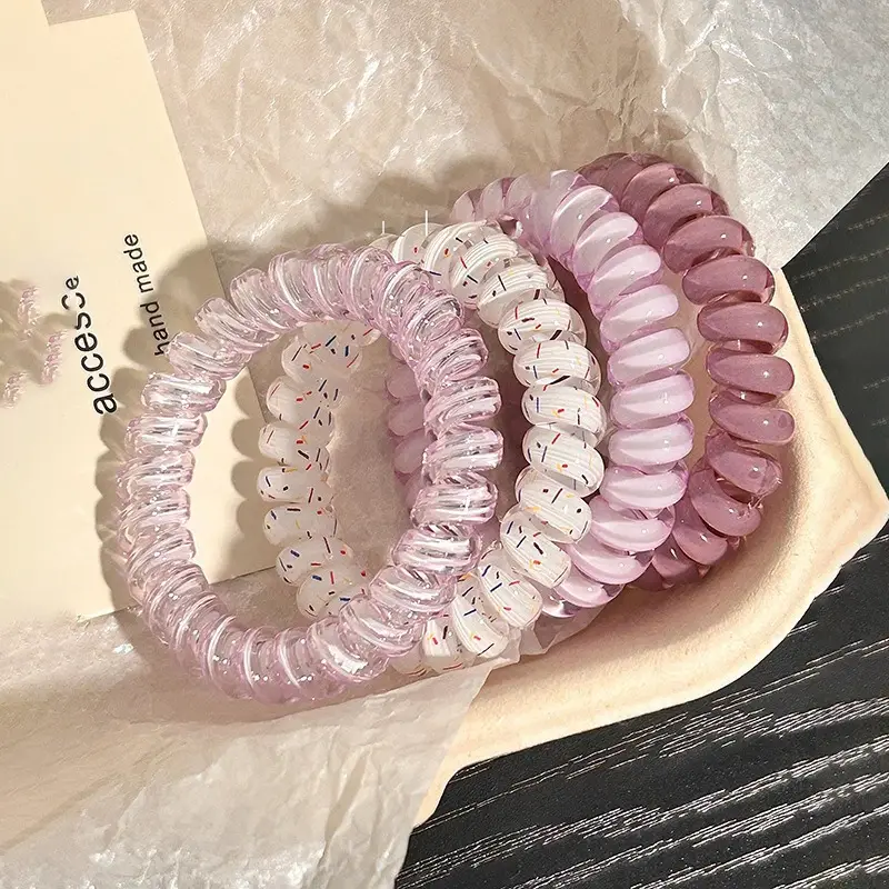 High Elasticity Hair Ties for Women Pink Purple Clear - Image 2