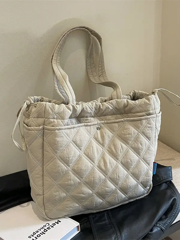 Blue Quilted Women's Shoulder Bag Large Capacity 2024 - Image 9