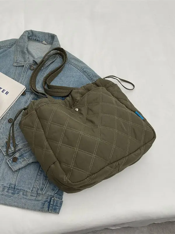 Blue Quilted Women's Shoulder Bag Large Capacity 2024 - Image 12