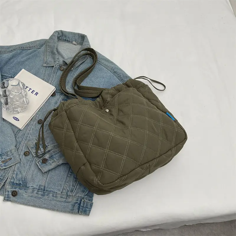Blue Quilted Women's Shoulder Bag Large Capacity 2024 - Image 5