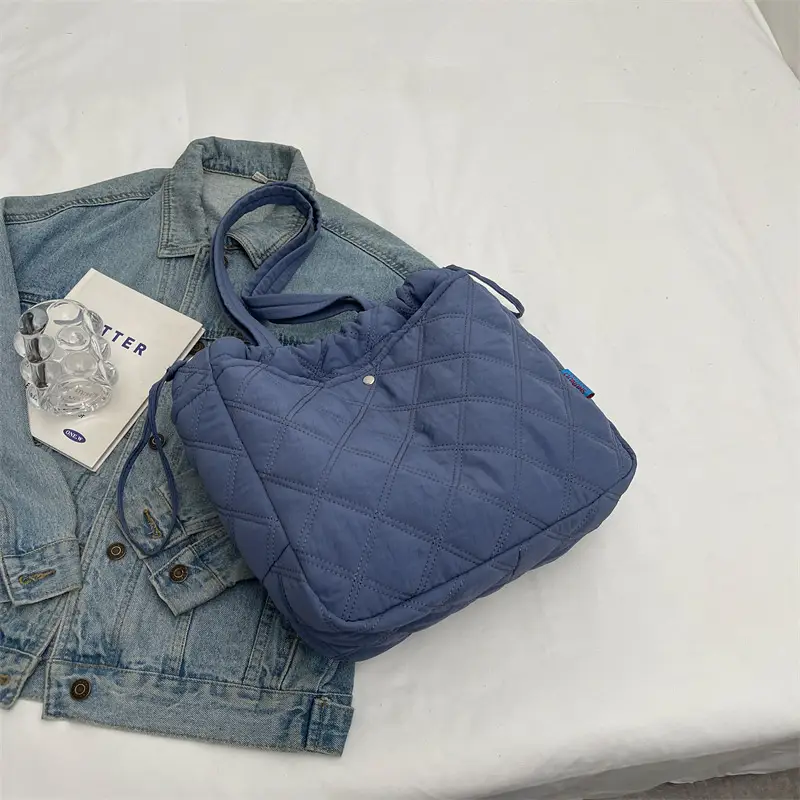 Blue Quilted Women's Shoulder Bag Large Capacity 2024 - Image 6