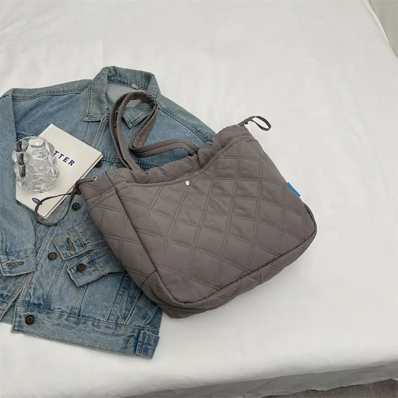 Blue Quilted Women's Shoulder Bag Large Capacity 2024 - Image 8