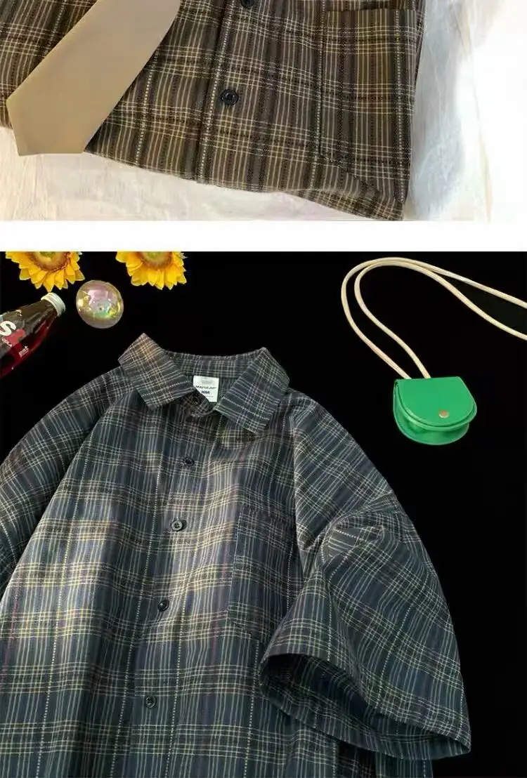 Japanese Plaid Short Sleeve Shirt Men Summer — feature 13