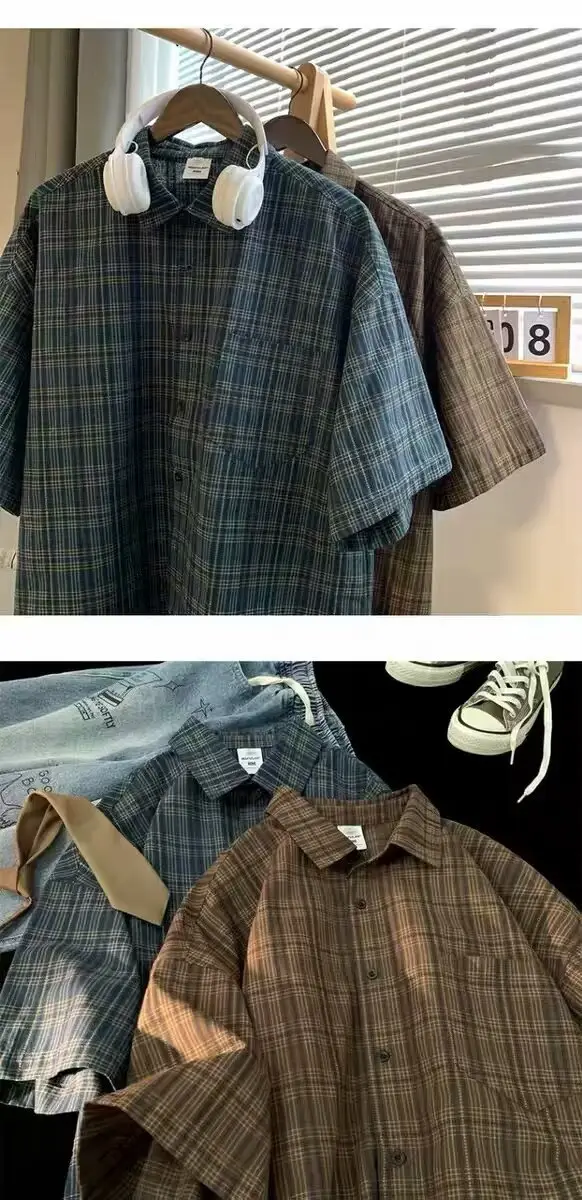 Japanese Plaid Short Sleeve Shirt Men Summer — feature 20