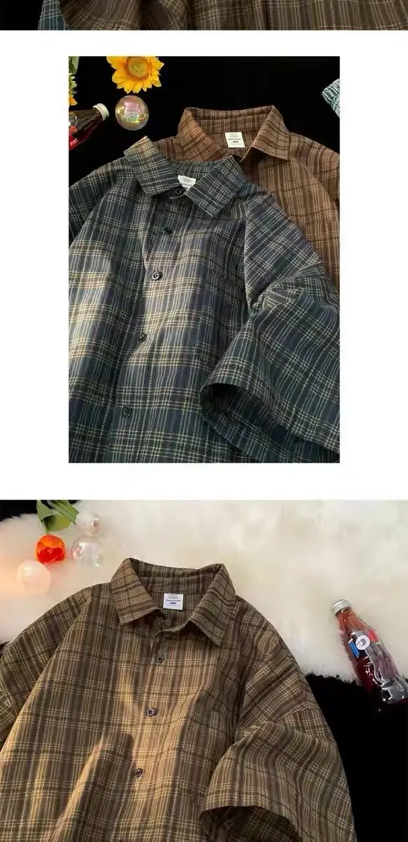 Japanese Plaid Short Sleeve Shirt Men Summer — feature 21