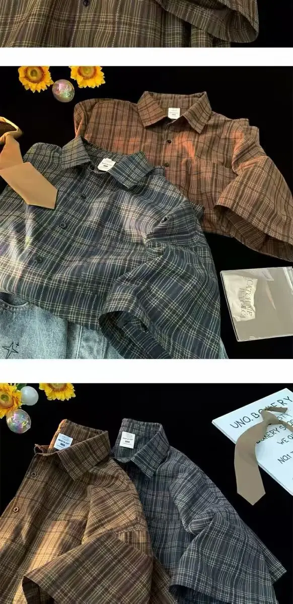 Japanese Plaid Short Sleeve Shirt Men Summer — feature 22