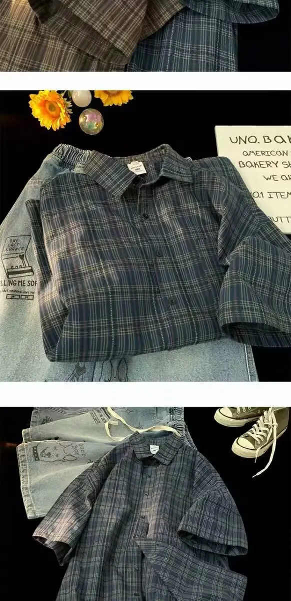 Japanese Plaid Short Sleeve Shirt Men Summer — feature 23