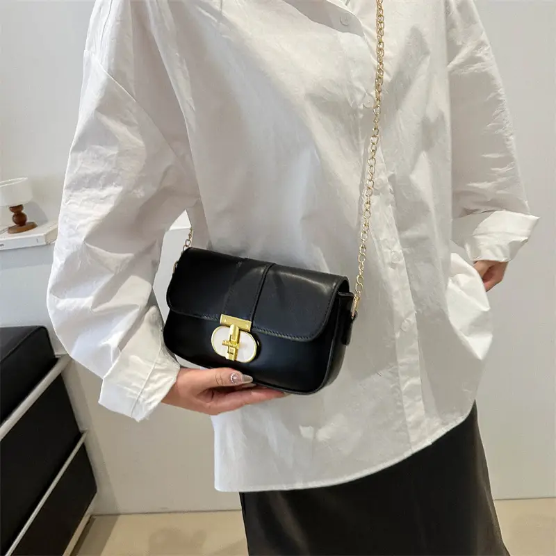 Small Black Crossbody Bag with Gold Clasp for Women - Image 4