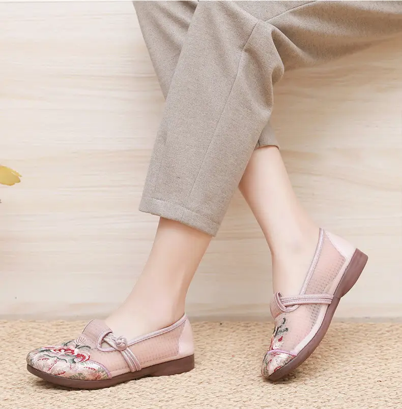 Old Beijing Cloth Shoes Women's Mesh Shoes Summer Slip-on Flat Moms Shoes Mesh Breathable Ethnic Style Embroidered Shoes — feature 17