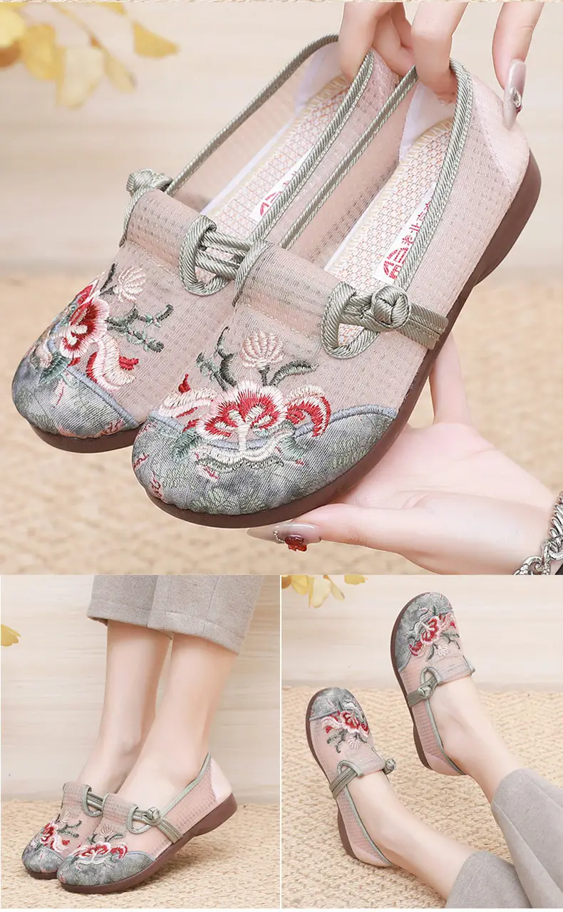 Old Beijing Cloth Shoes Women's Mesh Shoes Summer Slip-on Flat Moms Shoes Mesh Breathable Ethnic Style Embroidered Shoes — feature 19