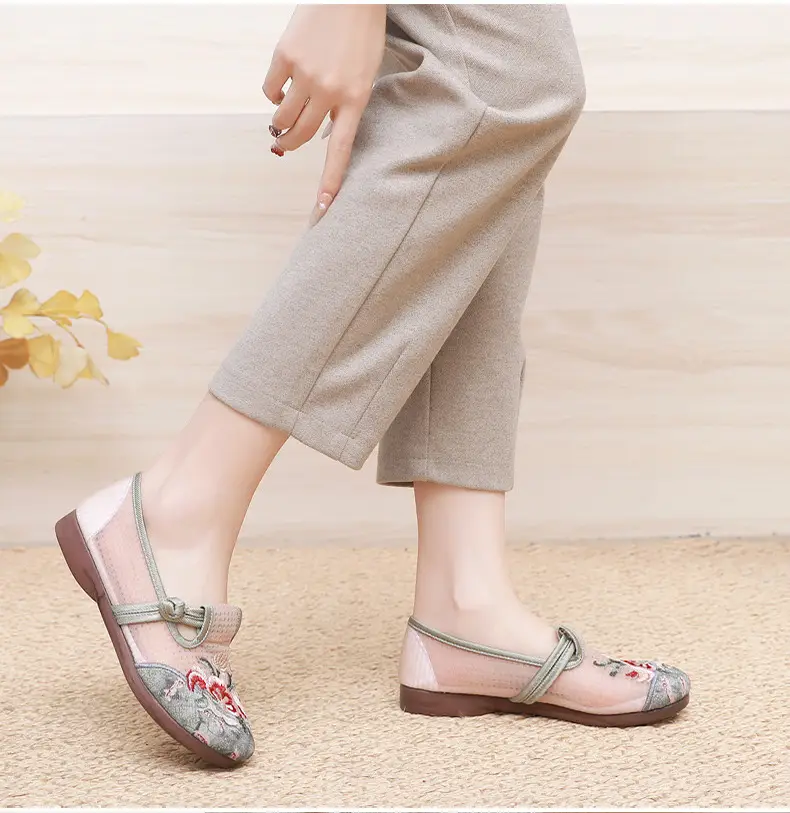 Old Beijing Cloth Shoes Women's Mesh Shoes Summer Slip-on Flat Moms Shoes Mesh Breathable Ethnic Style Embroidered Shoes — feature 22