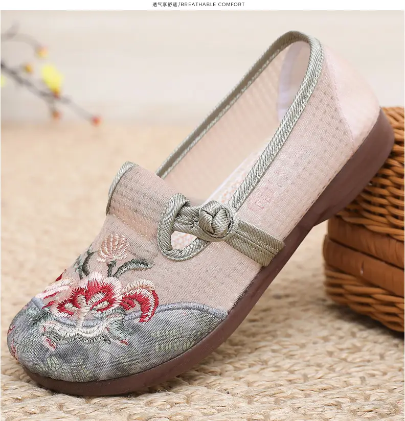 Old Beijing Cloth Shoes Women's Mesh Shoes Summer Slip-on Flat Moms Shoes Mesh Breathable Ethnic Style Embroidered Shoes — feature 29