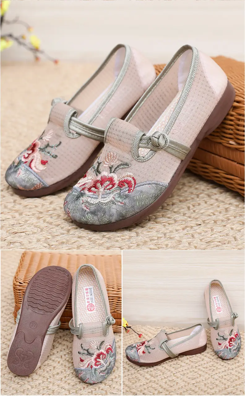 Old Beijing Cloth Shoes Women's Mesh Shoes Summer Slip-on Flat Moms Shoes Mesh Breathable Ethnic Style Embroidered Shoes — feature 30