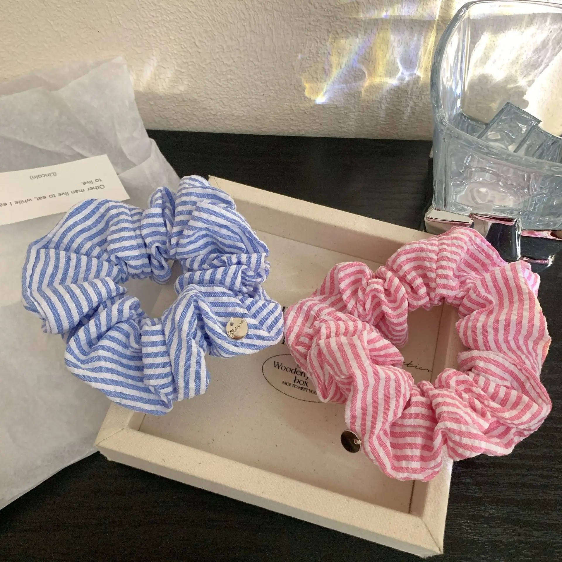 Blue White Striped Hair Ring for Women, Korean Style, Durable, Stylish - Image 3