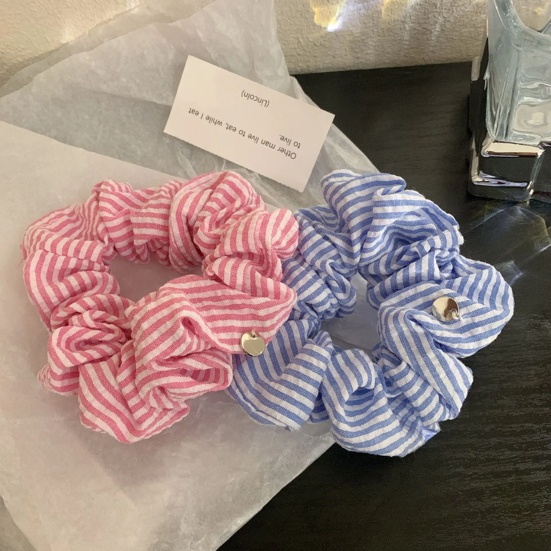 Blue White Striped Hair Ring for Women, Korean Style, Durable, Stylish - Image 4
