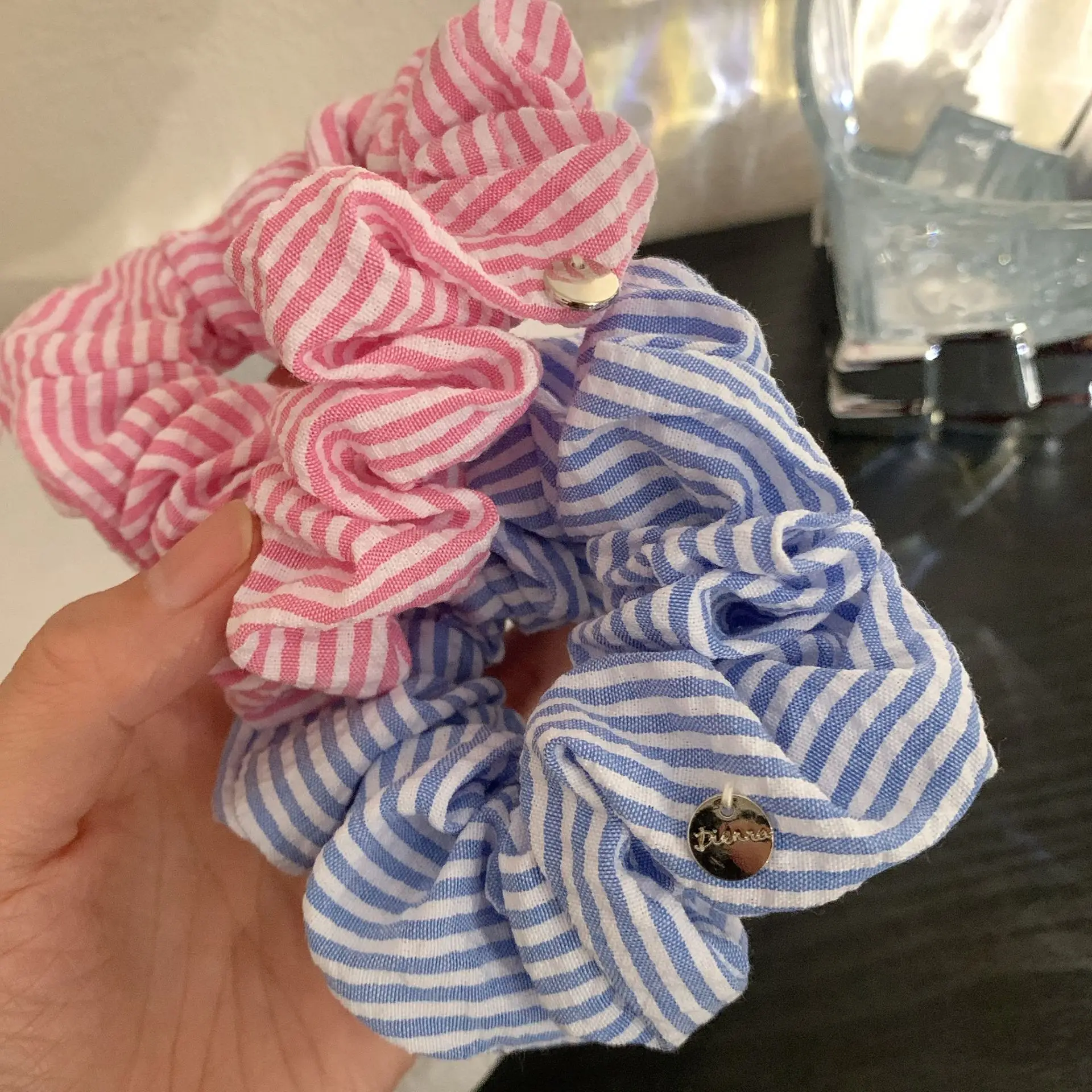 Blue White Striped Hair Ring for Women, Korean Style, Durable, Stylish - Image 5