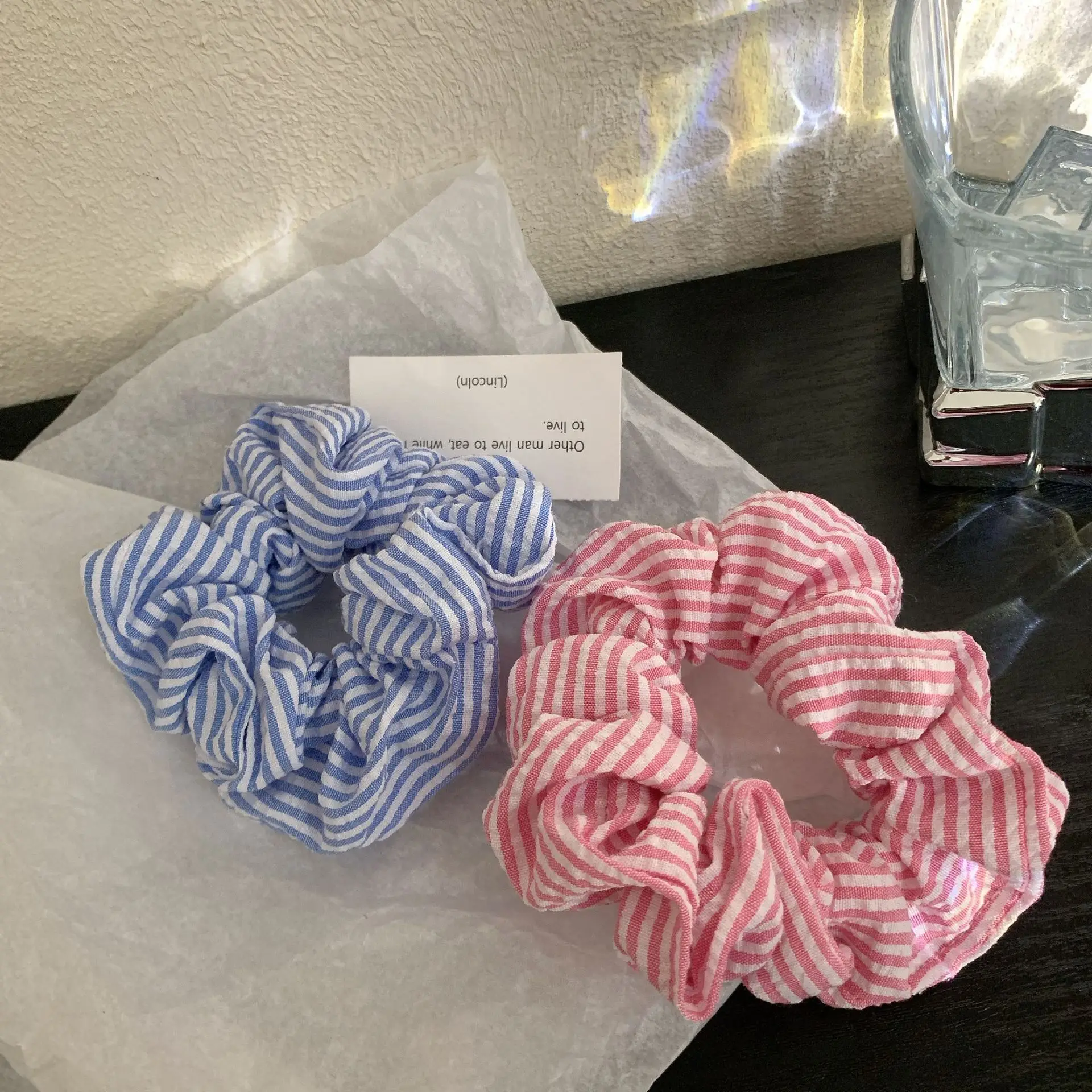Blue White Striped Hair Ring for Women, Korean Style, Durable, Stylish — feature 11
