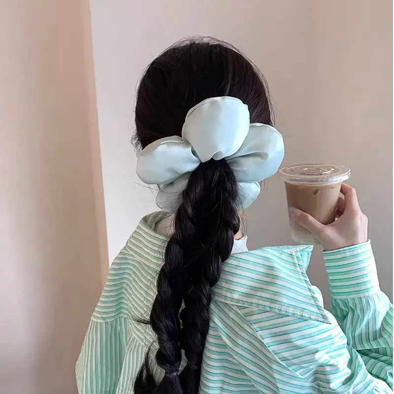 3D Flower Hair Ring Sponge Petal Hair Rope Mint Green - Image 8