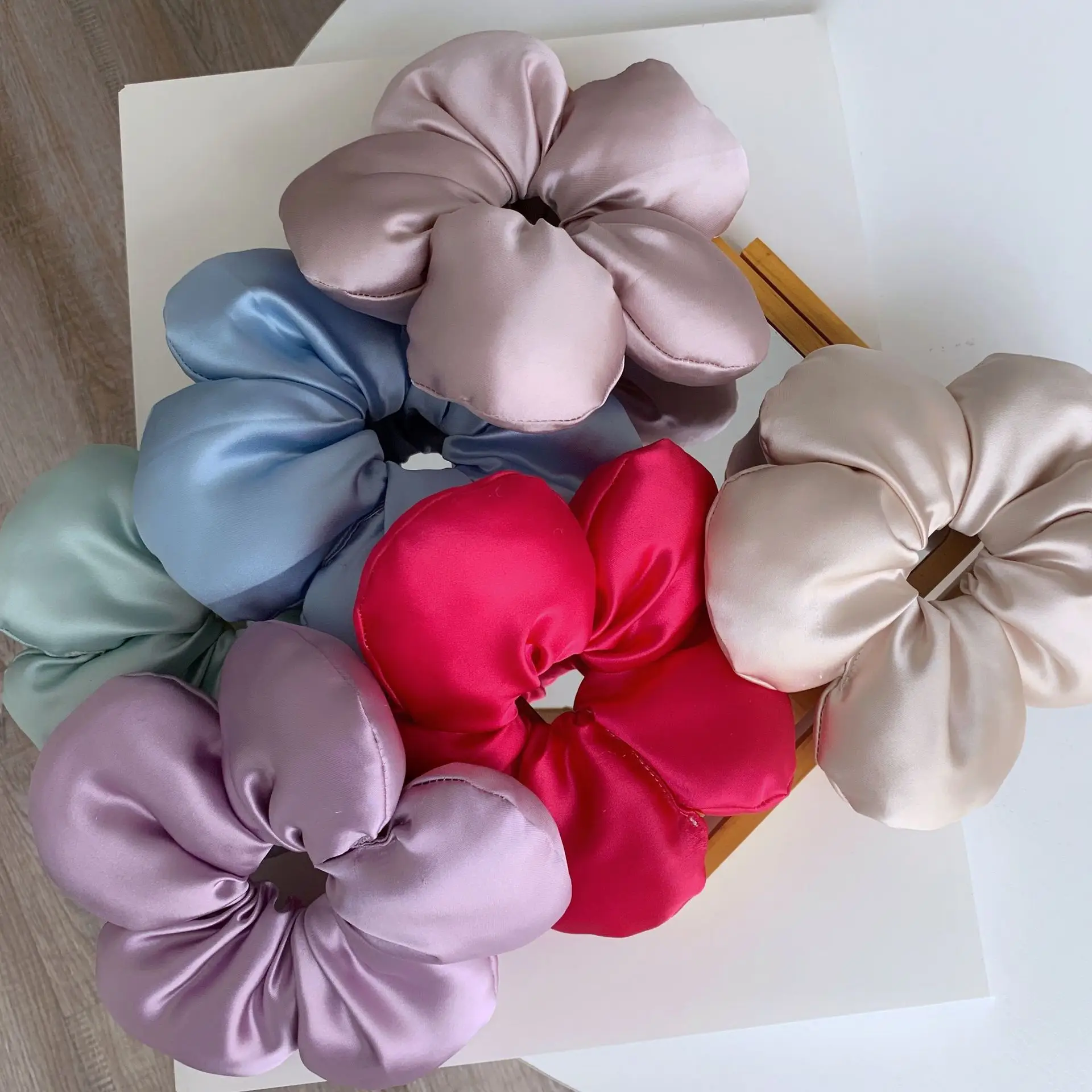 3D Flower Hair Ring Sponge Petal Hair Rope Mint Green - Image 10