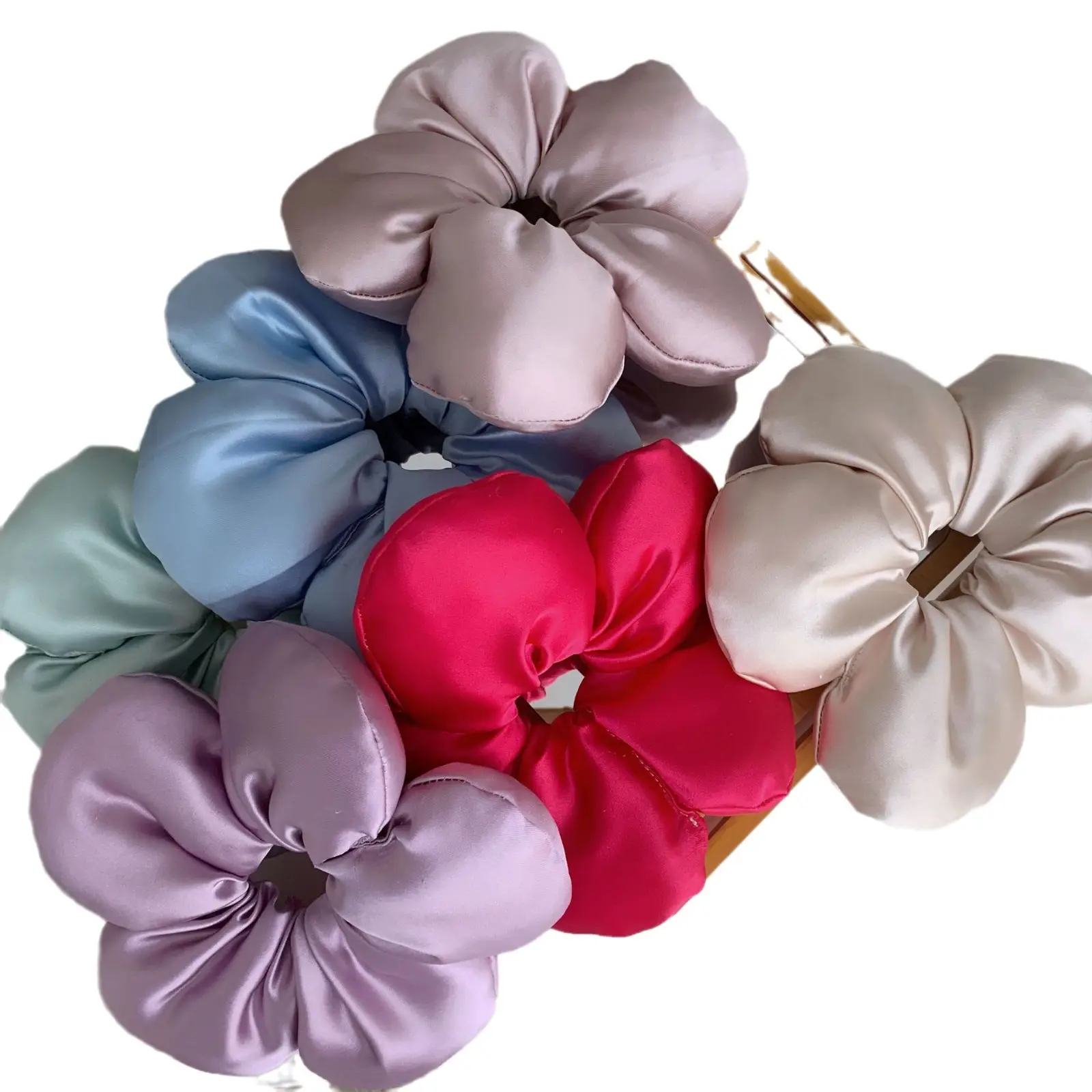 3D Flower Hair Ring Sponge Petal Hair Rope Mint Green - Image 11