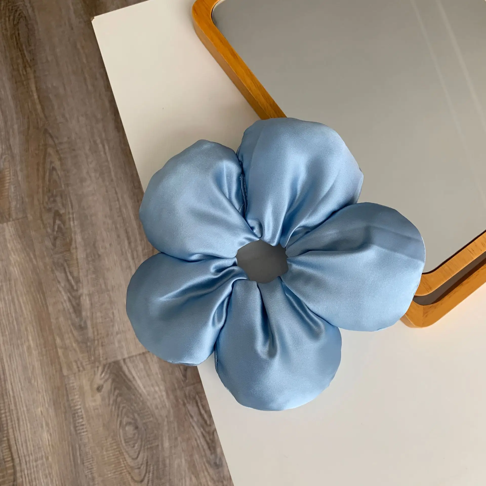 3D Flower Hair Ring Sponge Petal Hair Rope Mint Green - Image 3