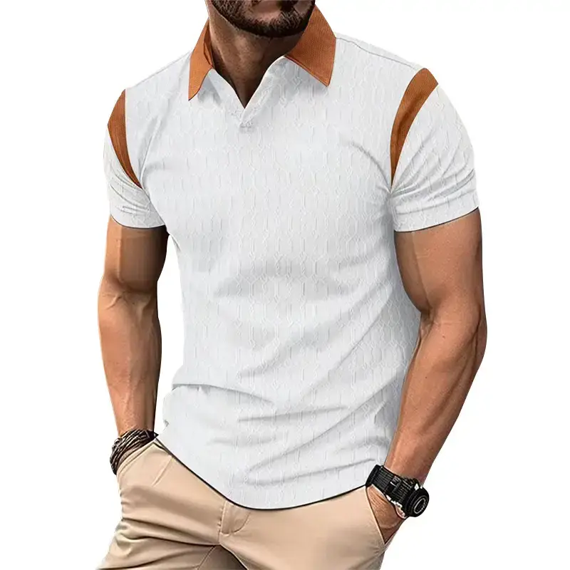 Men's 2025 Slim Fit Polo Shirt White Waffle Jacquard - Image 6