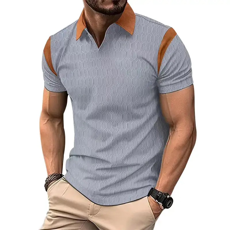 Men's 2025 Slim Fit Polo Shirt White Waffle Jacquard - Image 9