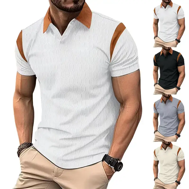 Men's 2025 Slim Fit Polo Shirt White Waffle Jacquard — feature 3