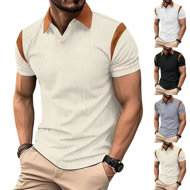 Men's 2025 Slim Fit Polo Shirt White Waffle Jacquard — feature 30