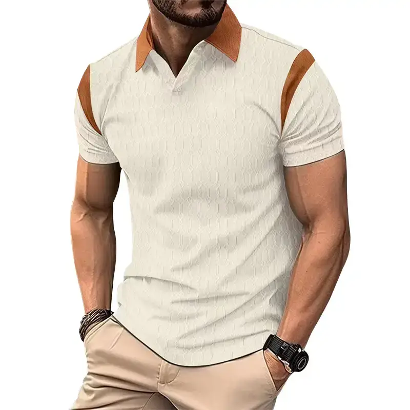 Men's 2025 Slim Fit Polo Shirt White Waffle Jacquard — feature 32