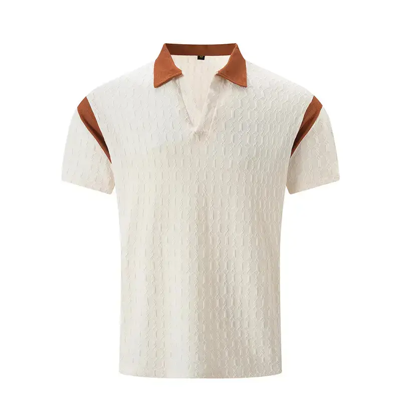 Men's 2025 Slim Fit Polo Shirt White Waffle Jacquard — feature 33